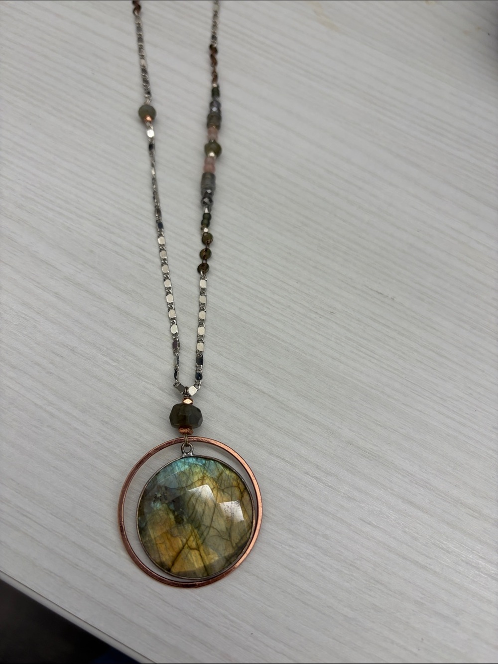 Labradorite Double-Ring Pendant Necklace - Multicolor